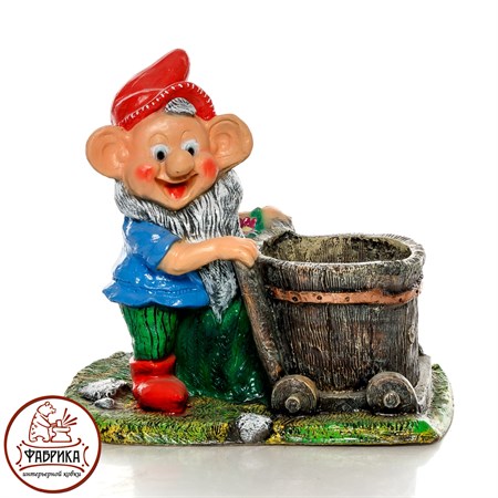 Садовый декор из полистоуна кашпо Гном с Тачкой U07963