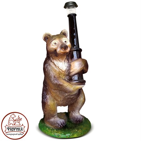 Садовые фигуры из полистоуна светильник Медведь с фонарём F07124