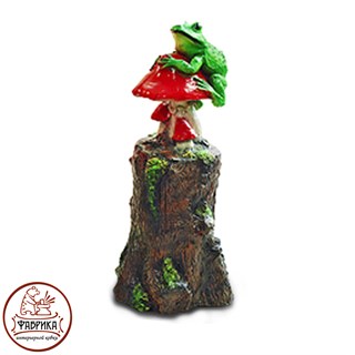 Садовый декор из полистоуна Пень с лягушкой и грибами F07075